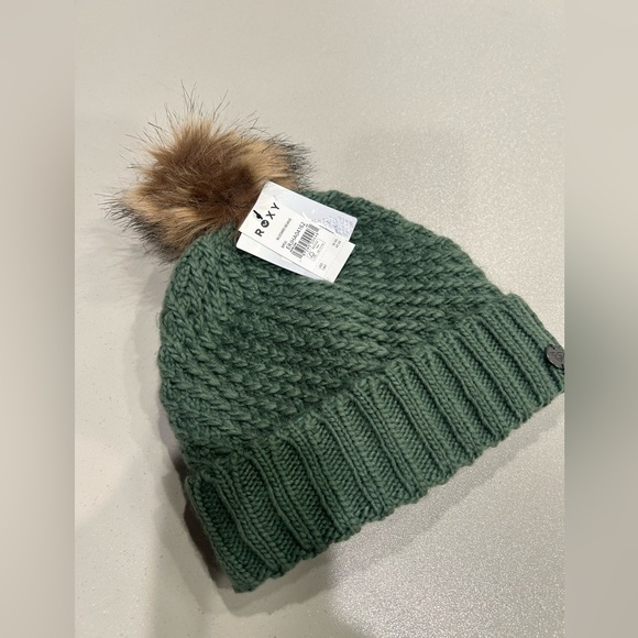 Roxy Accessories - Roxy Women's Blizzard Beanie Dark Forest Green Hat PomPom Fleet Lined Band NWT